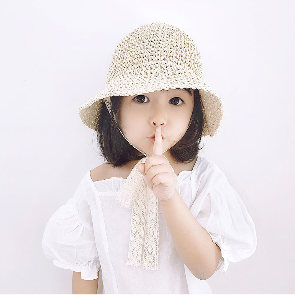 Beach Baby Sun Summer Straw Hat with Lace Ties