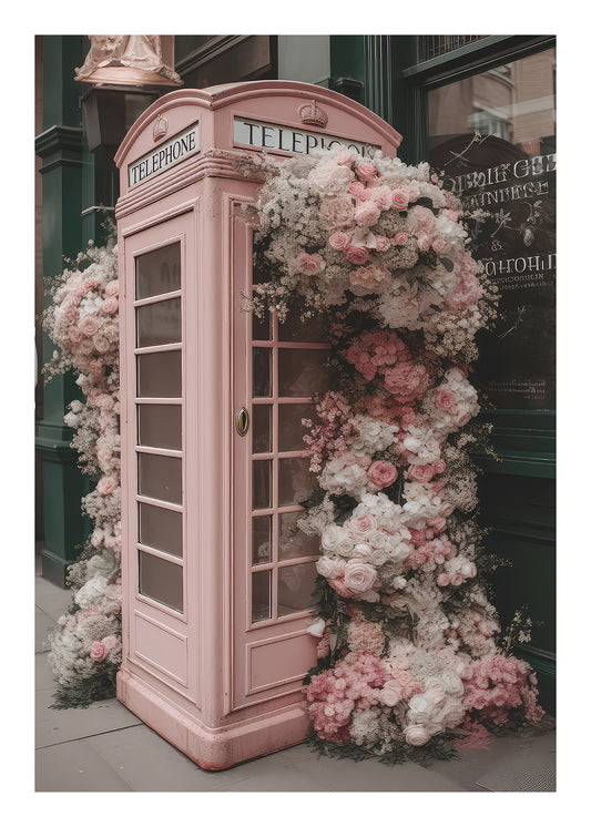Floral London Phone Booth Art Print