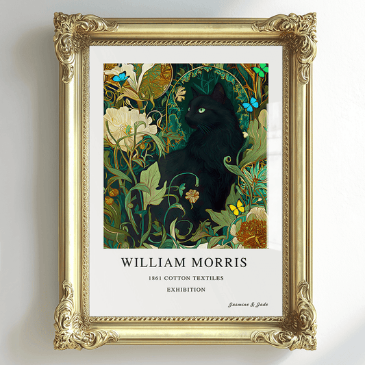 William Morris Inspired, Signed - Black Cat Print