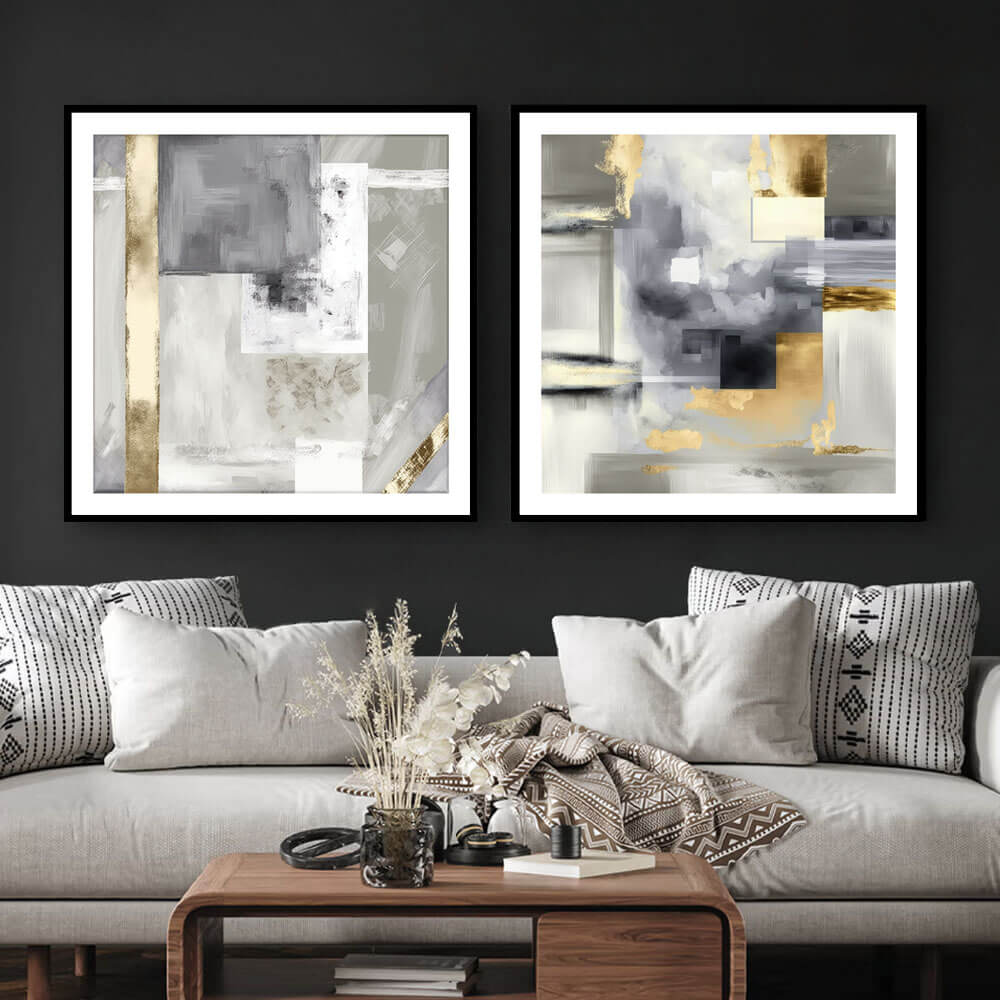 Golden Patchwork (2) Abstract Art Print
