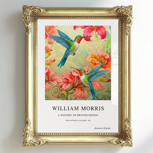 Inspirado en William Morris, Firmado - Estampado de Colibríes