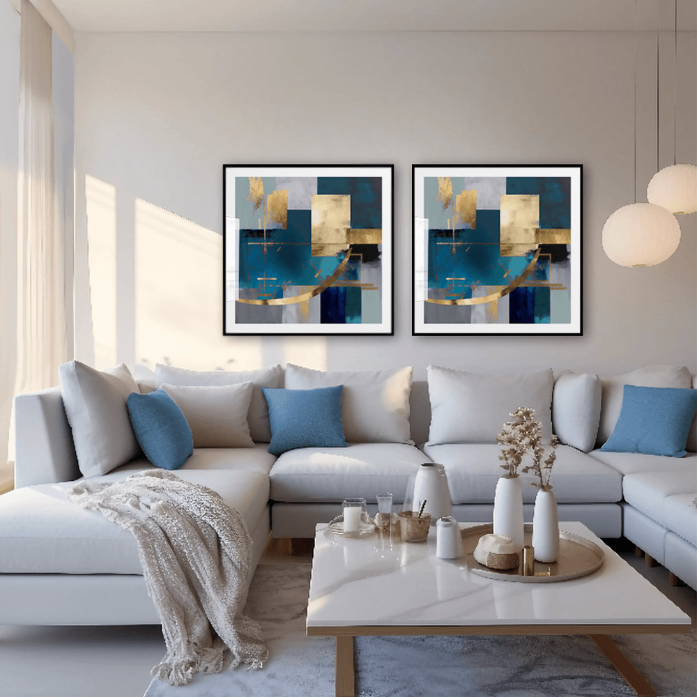 Kéke és arany (A) absztrakt művészeti nyomat