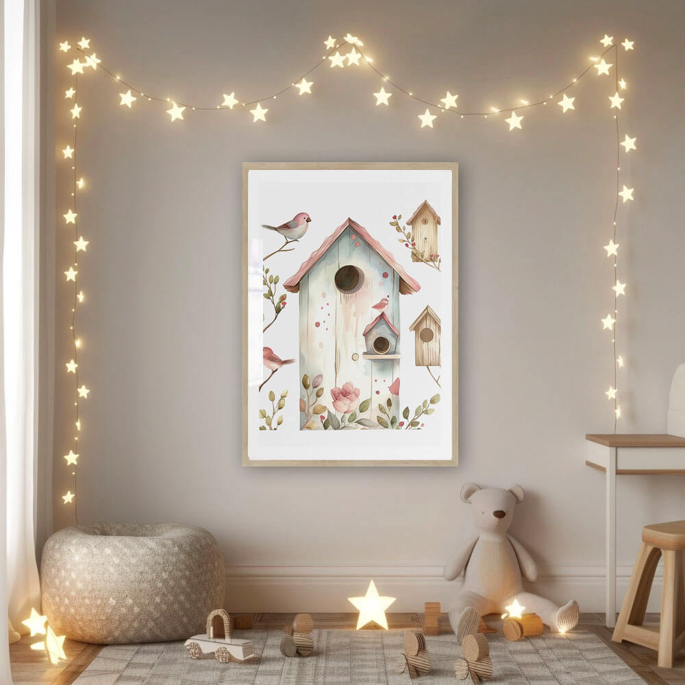 Nordic Birdhouse, Nursery Art Print