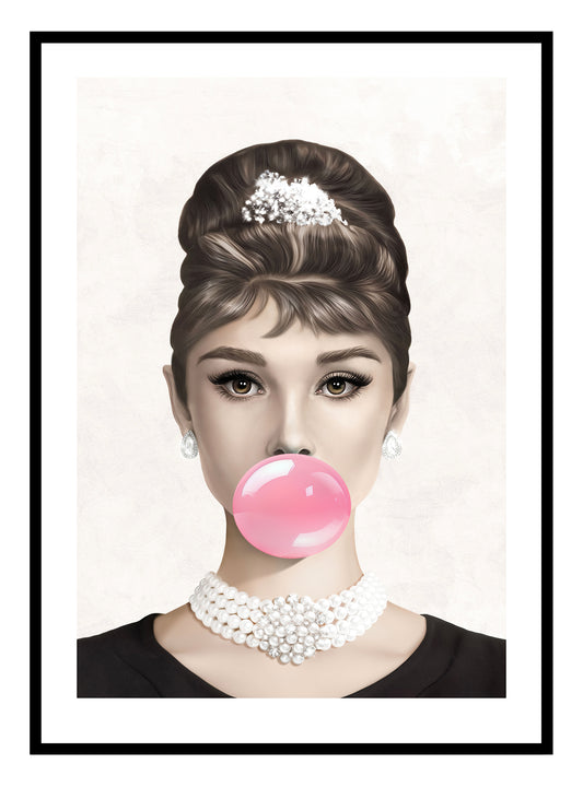 Audrey Hepburn Bubblegum Pink or Blue, Art Print
