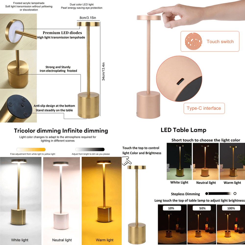 Lampes de table portables minimalistes - 4 couleurs