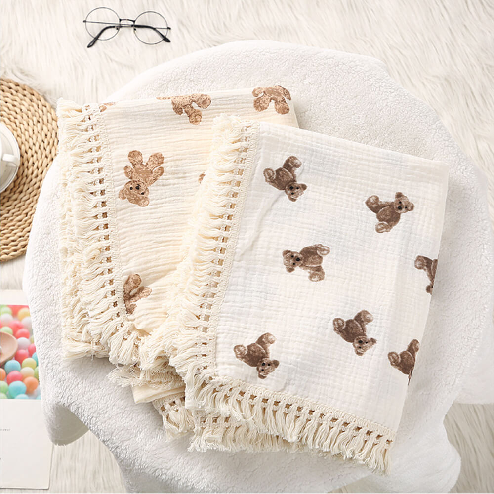 Organesch Bertie Bear Baby Muslin Tasselled Decken - 3 Stiler