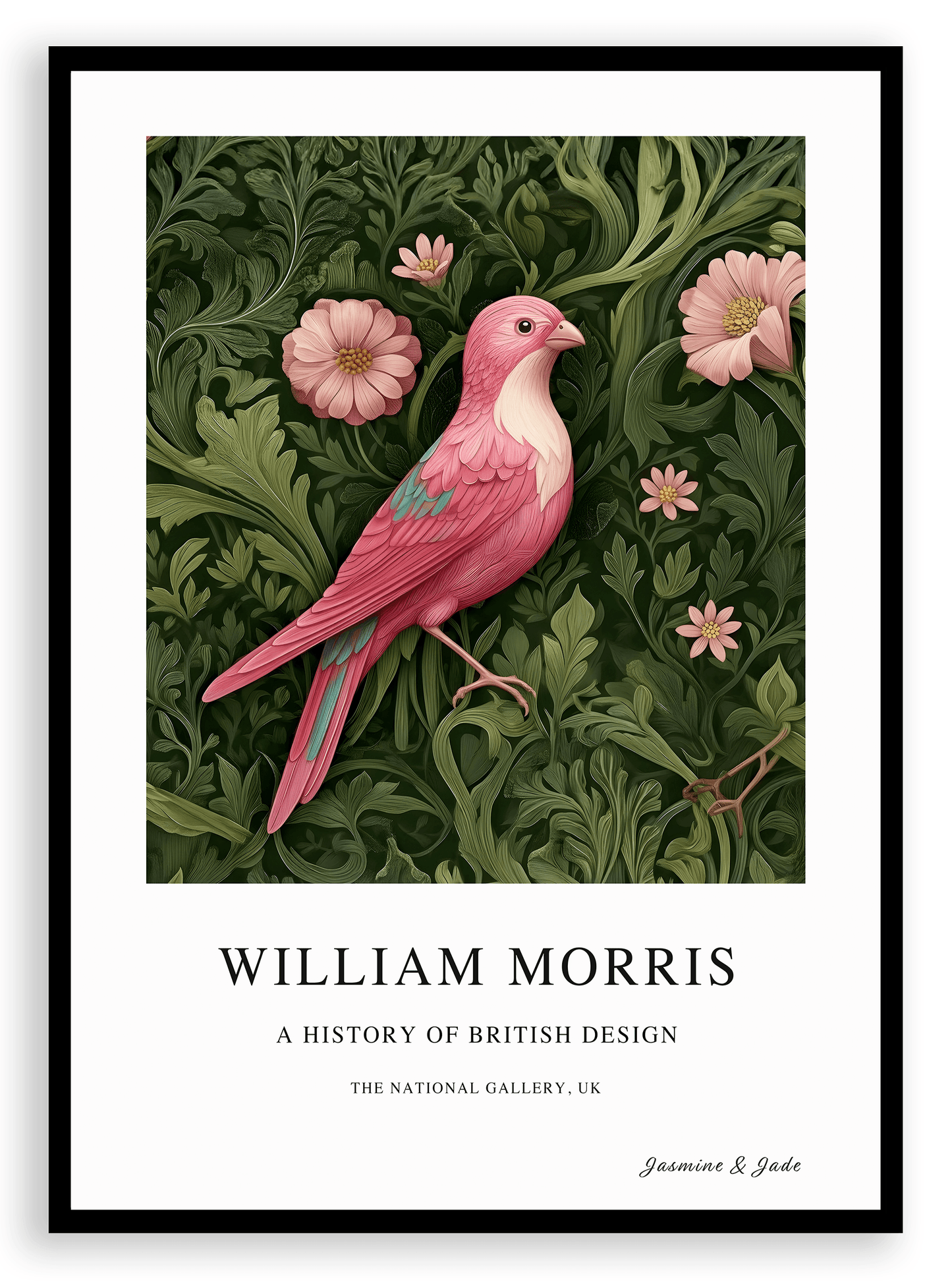 William Morris Inspired, Signed - Pink Bird Print