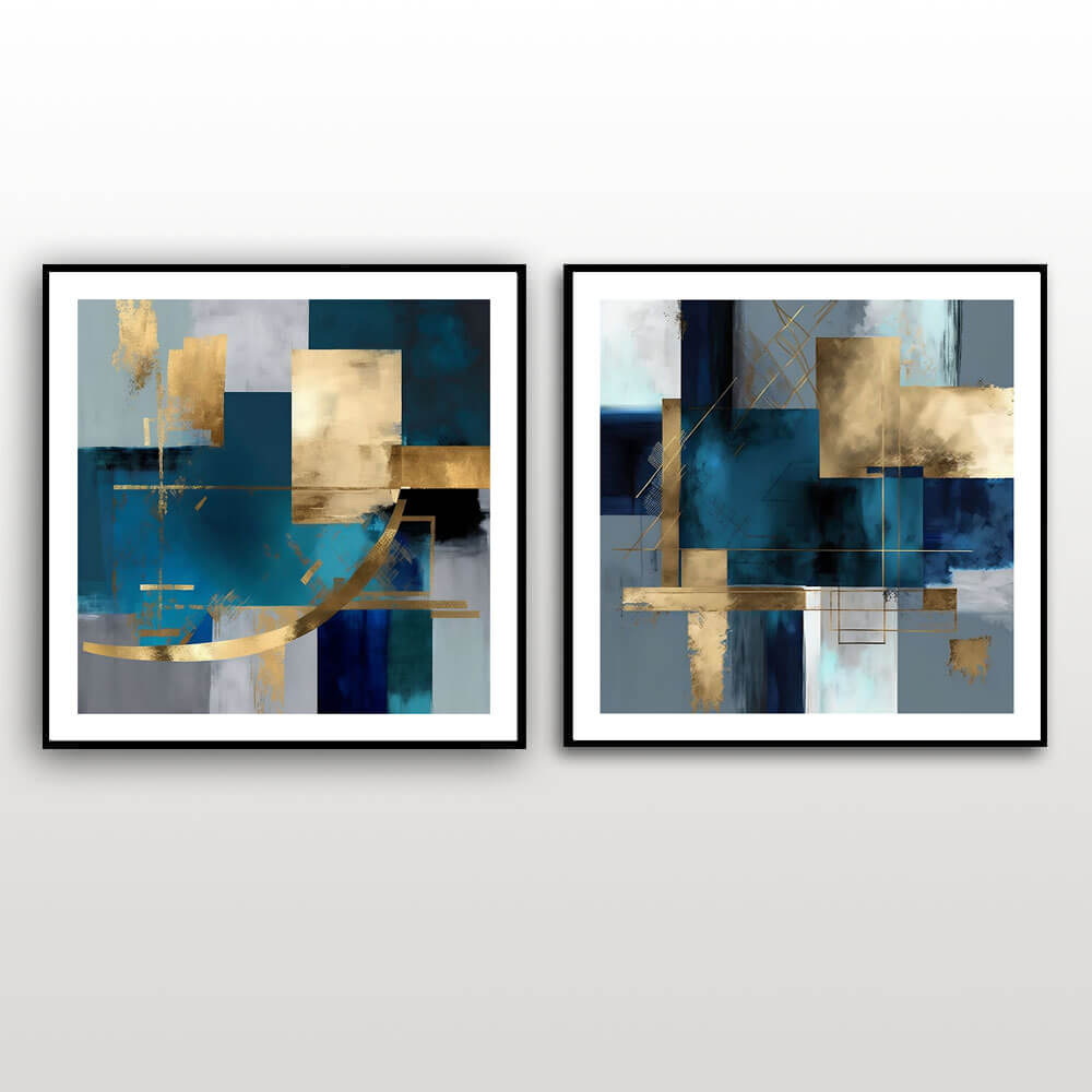 Kéke és arany (B) absztrakt művészeti nyomat