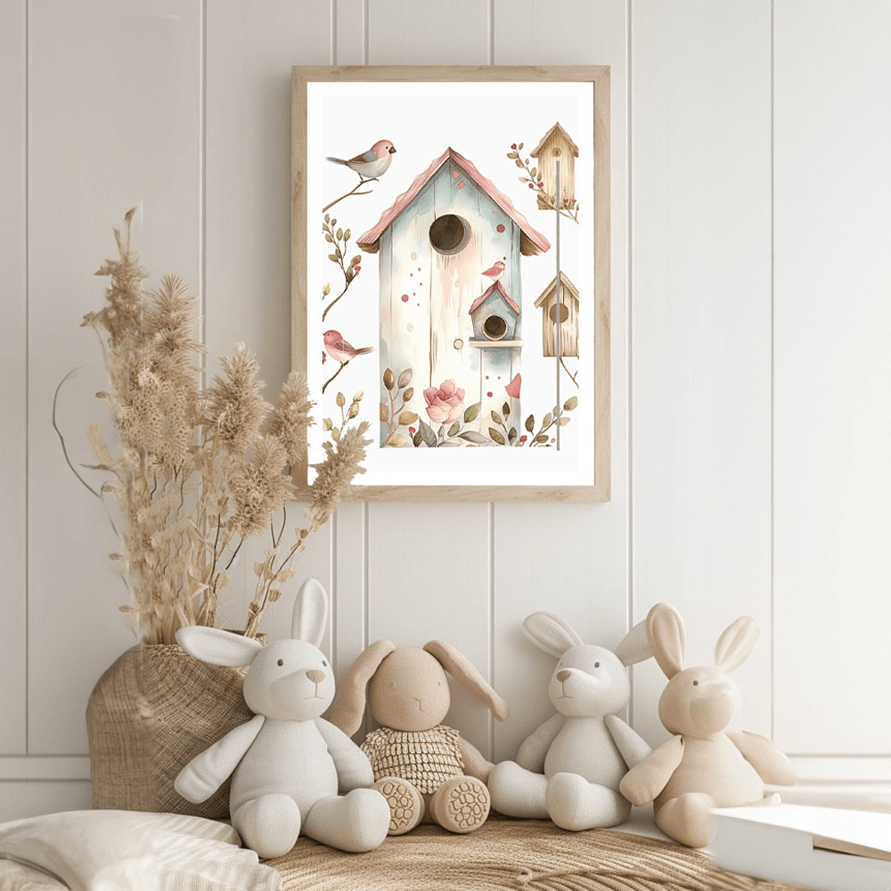 Nordic Birdhouse, Nursery Art Print