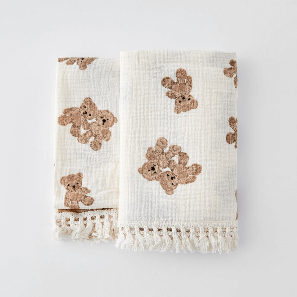 Organesch Bertie Bear Baby Muslin Tasselled Decken - 3 Stiler