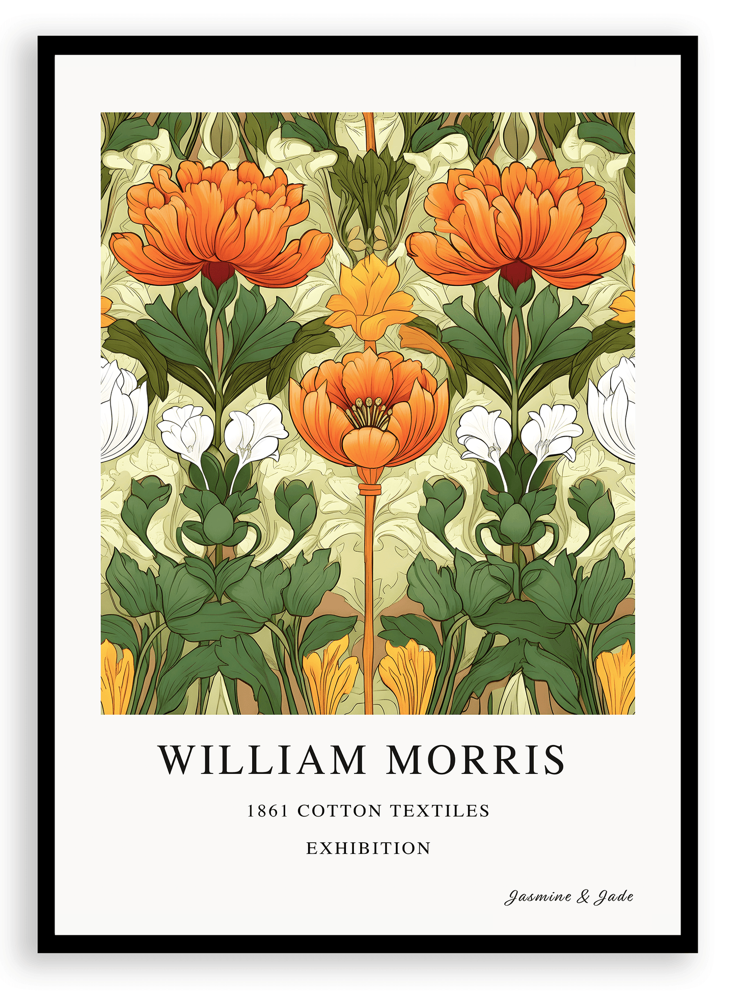 William Morris Inspired, Signed - Orange Flower Print