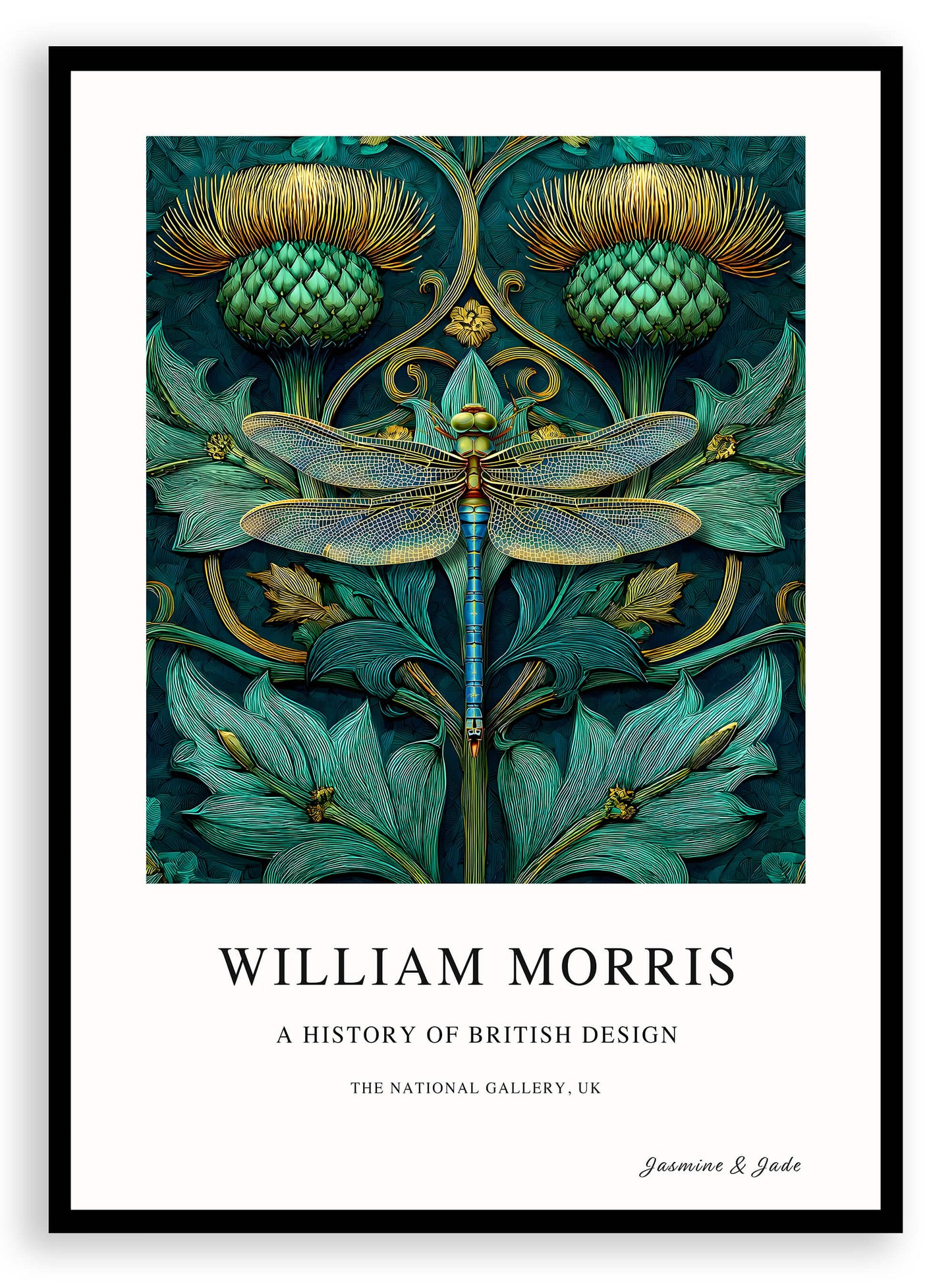 Inspirado en William Morris, Firmado - Estampado de Colibríes