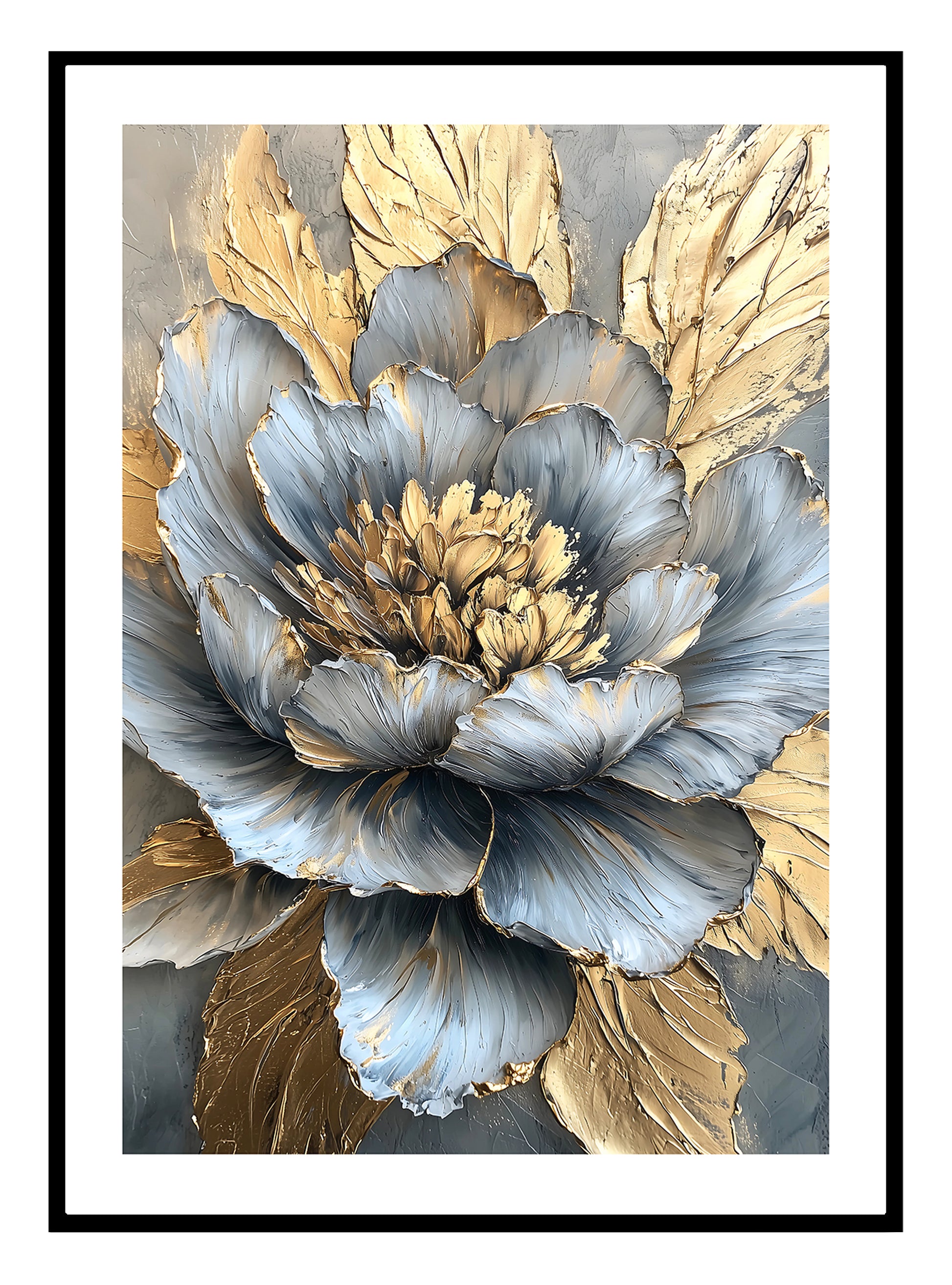 Gold Grey Flower Art Print