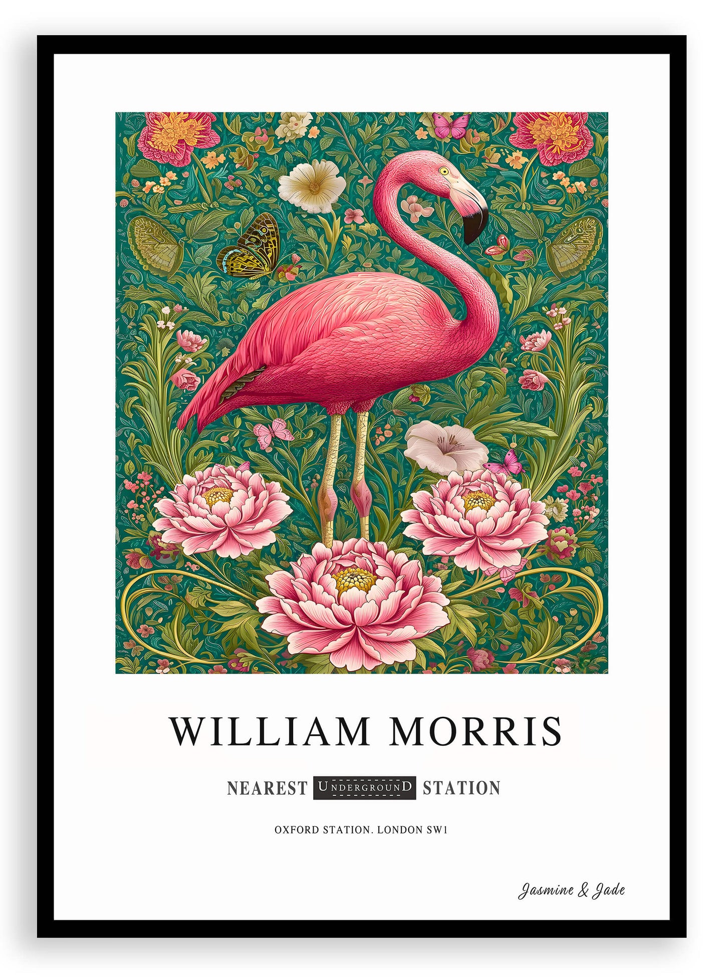 William Morris Inspired, Signed - Pink Flamingo Print