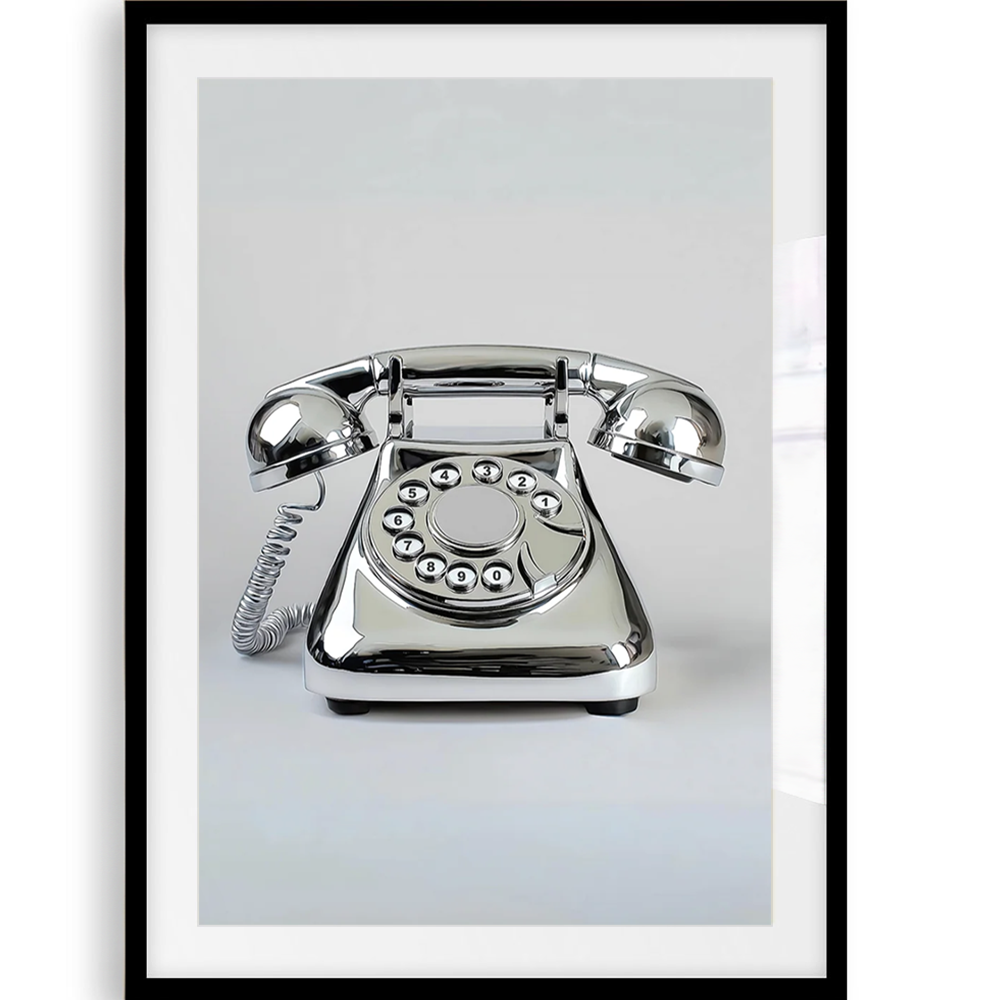 Silver Retro Telephone Art Print