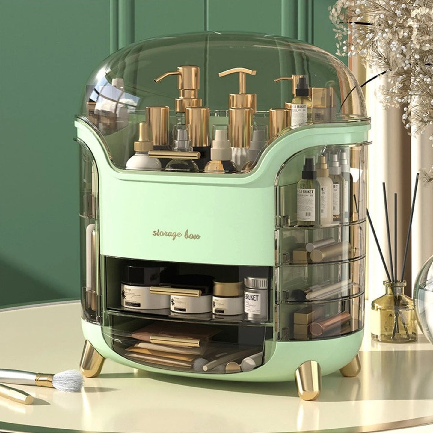 PRO Beauty Kannettava Meikki-/Hajuste-, Ihonhoito-, Järjestäjä - Vesitiivis - Mintunvihreä