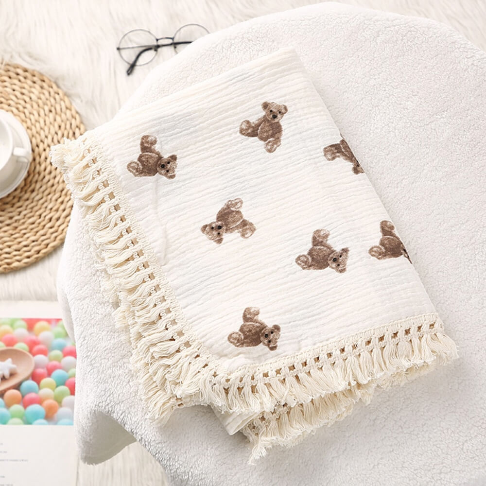 Organesch Bertie Bear Baby Muslin Tasselled Decken - 3 Stiler