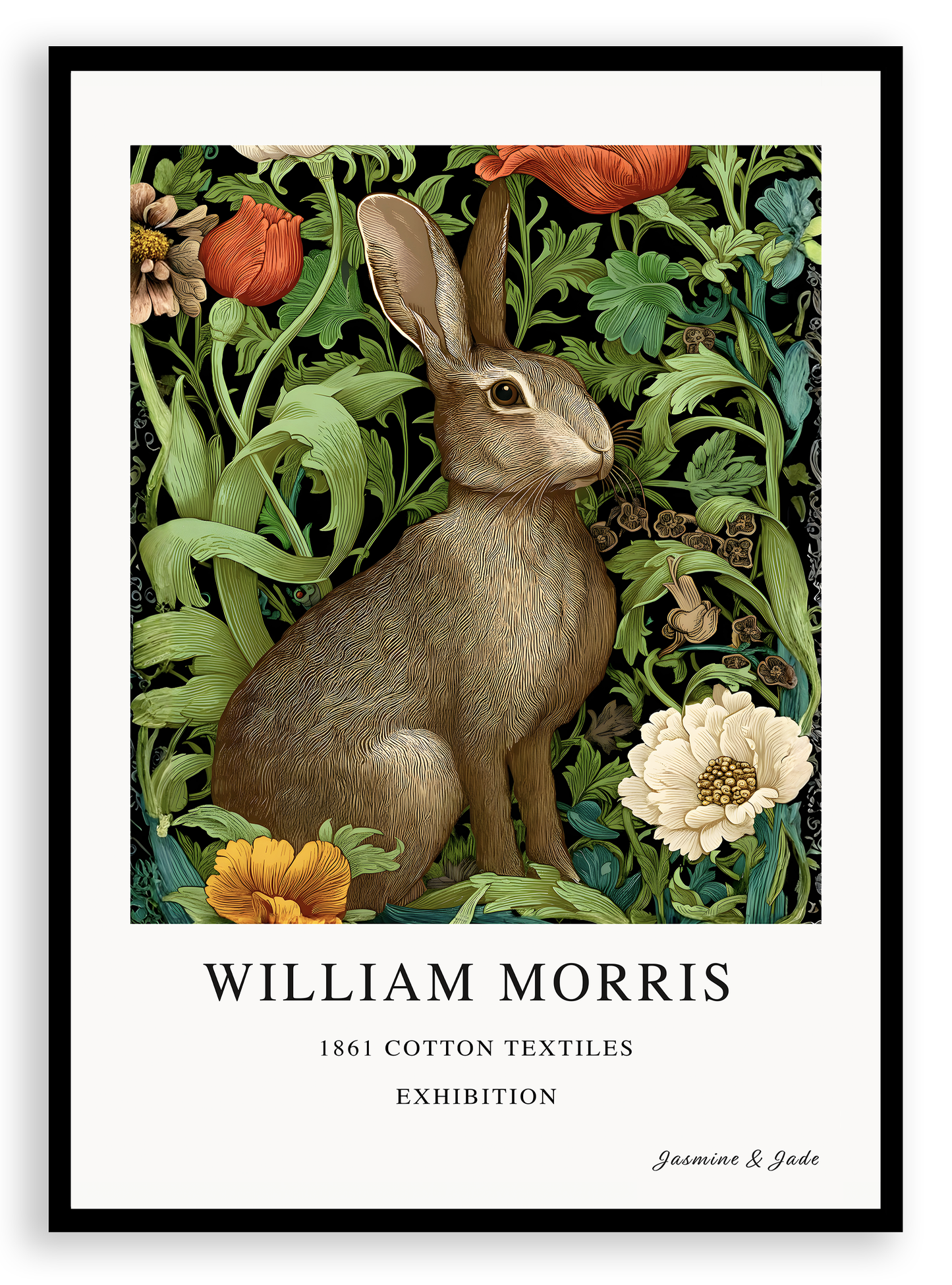William Morris Inspired, Signed - Floral Rabbit Print