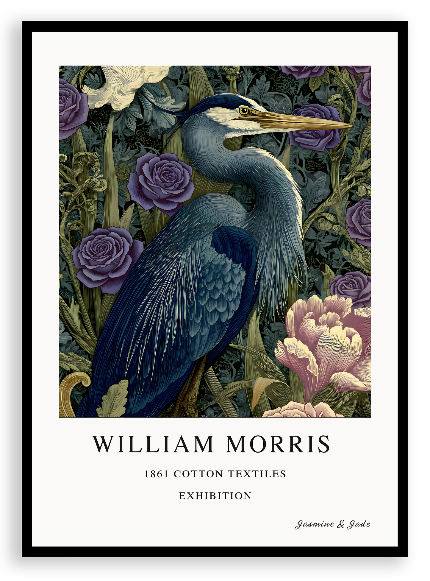 Inspirado en William Morris, firmado - Estampado de cardenal rojo