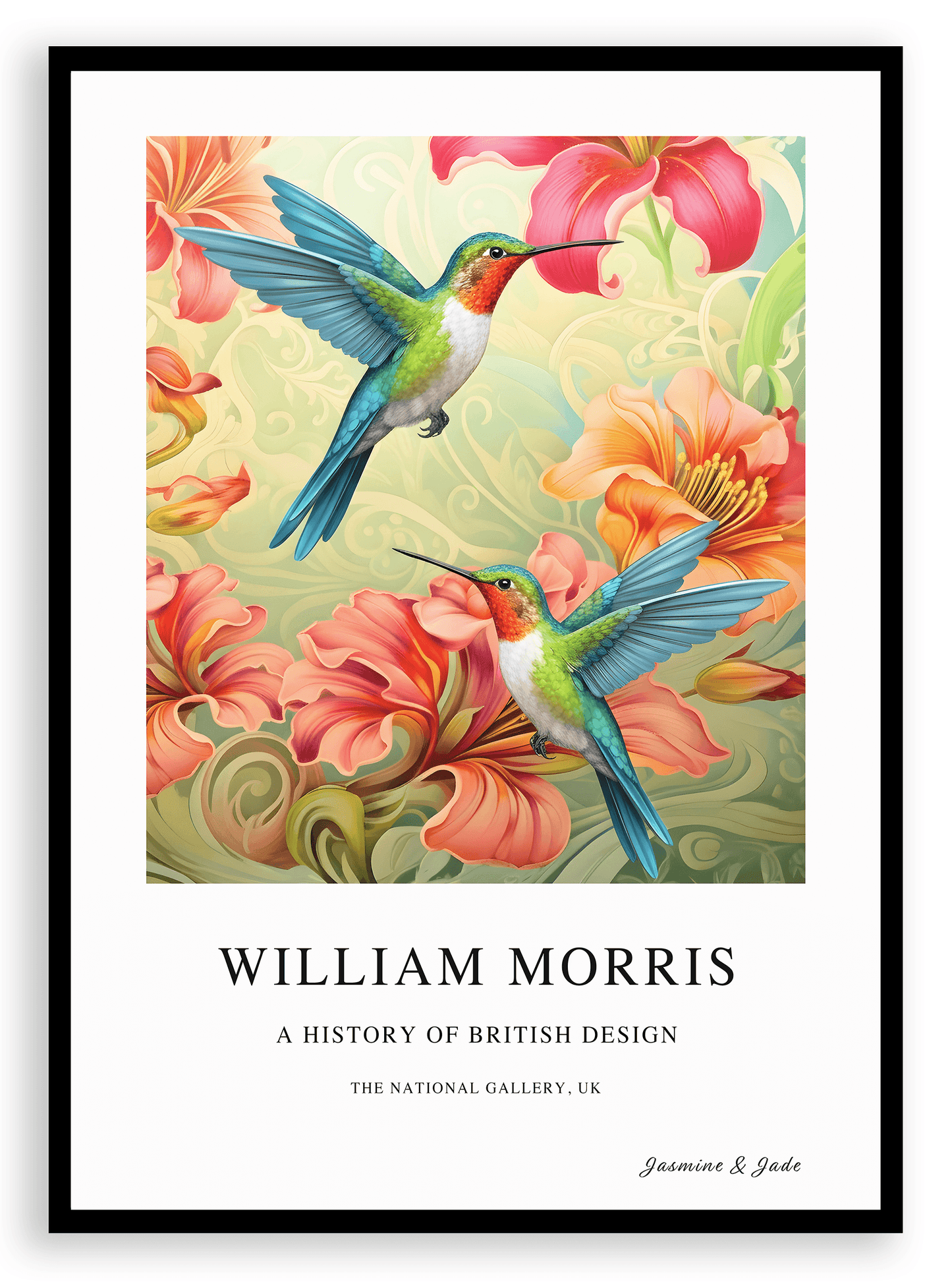 William Morris Inspired, Signed - Hummingbirds Print