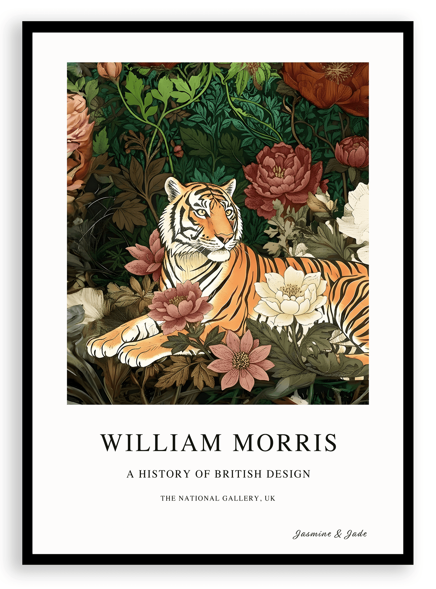 Inspirado en William Morris, firmado - Estampado de tigre de Bengala