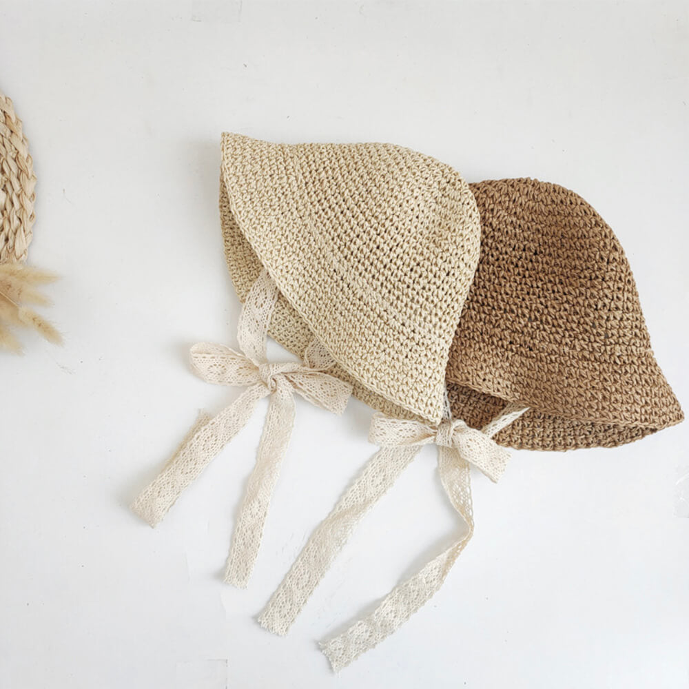 Beach Baby Sun Summer Straw Hat with Lace Ties