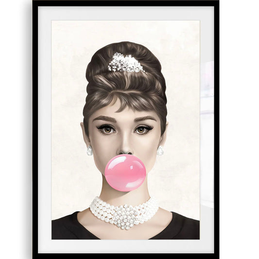 Audrey Hepburn Bubblegum Pink or Blue, Art Print