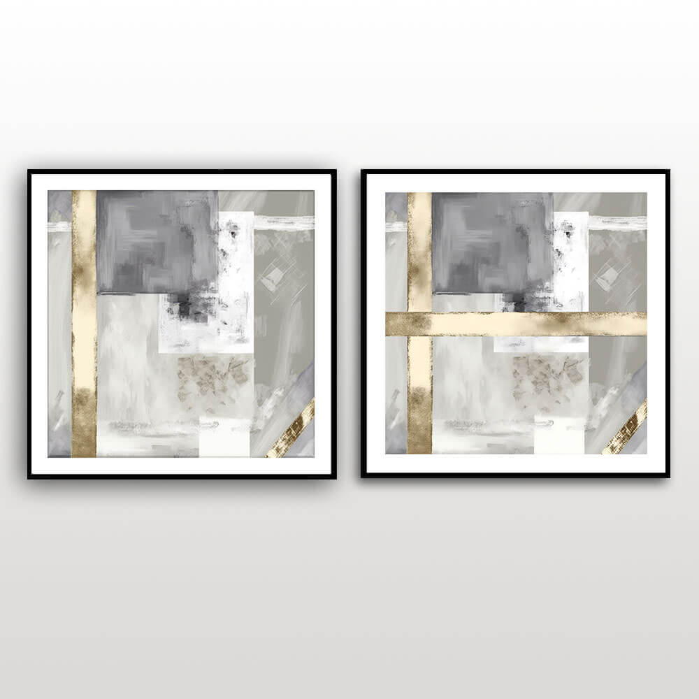 Golden Patchwork (3) Abstract Art Print