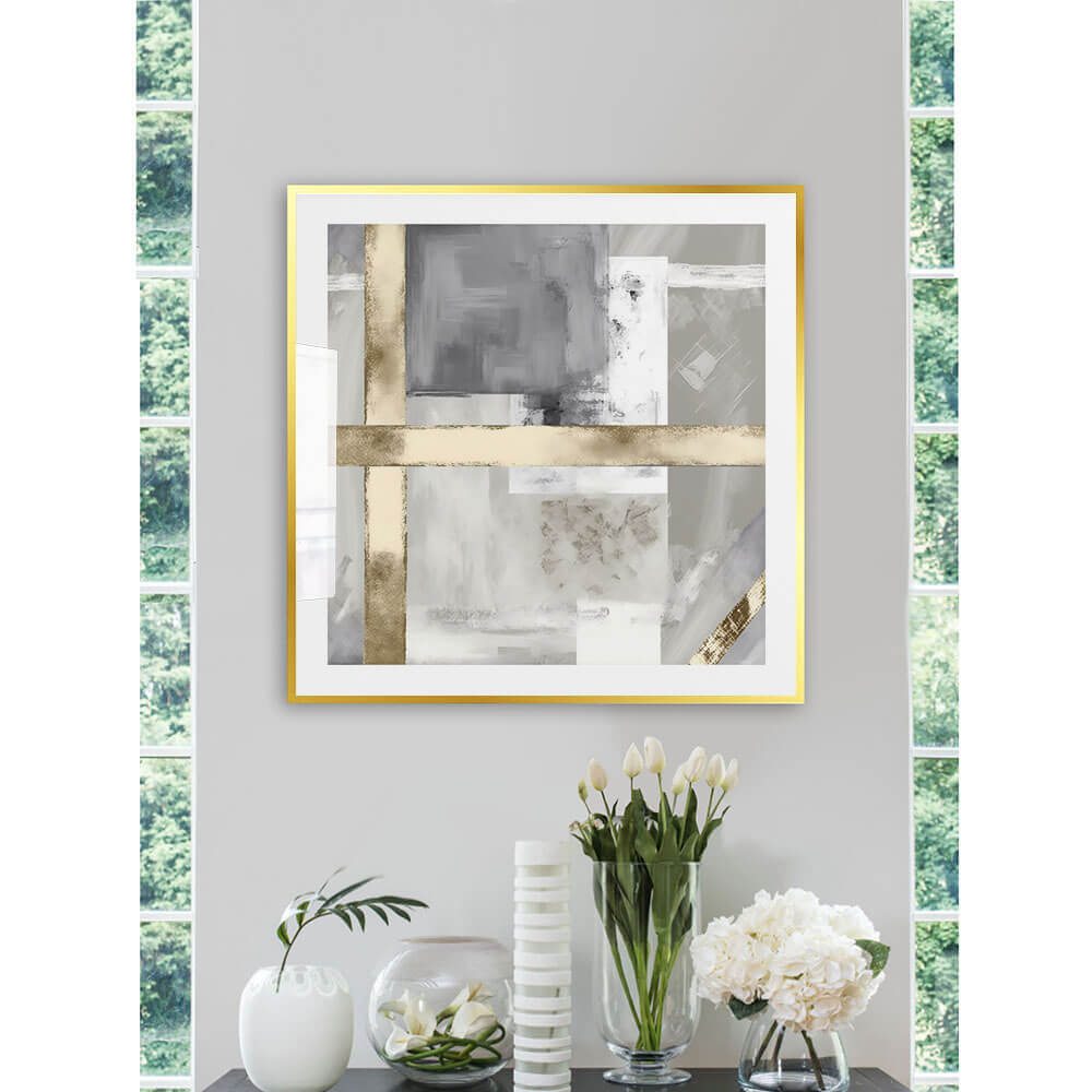 Golden Patchwork (3) Abstract Art Print