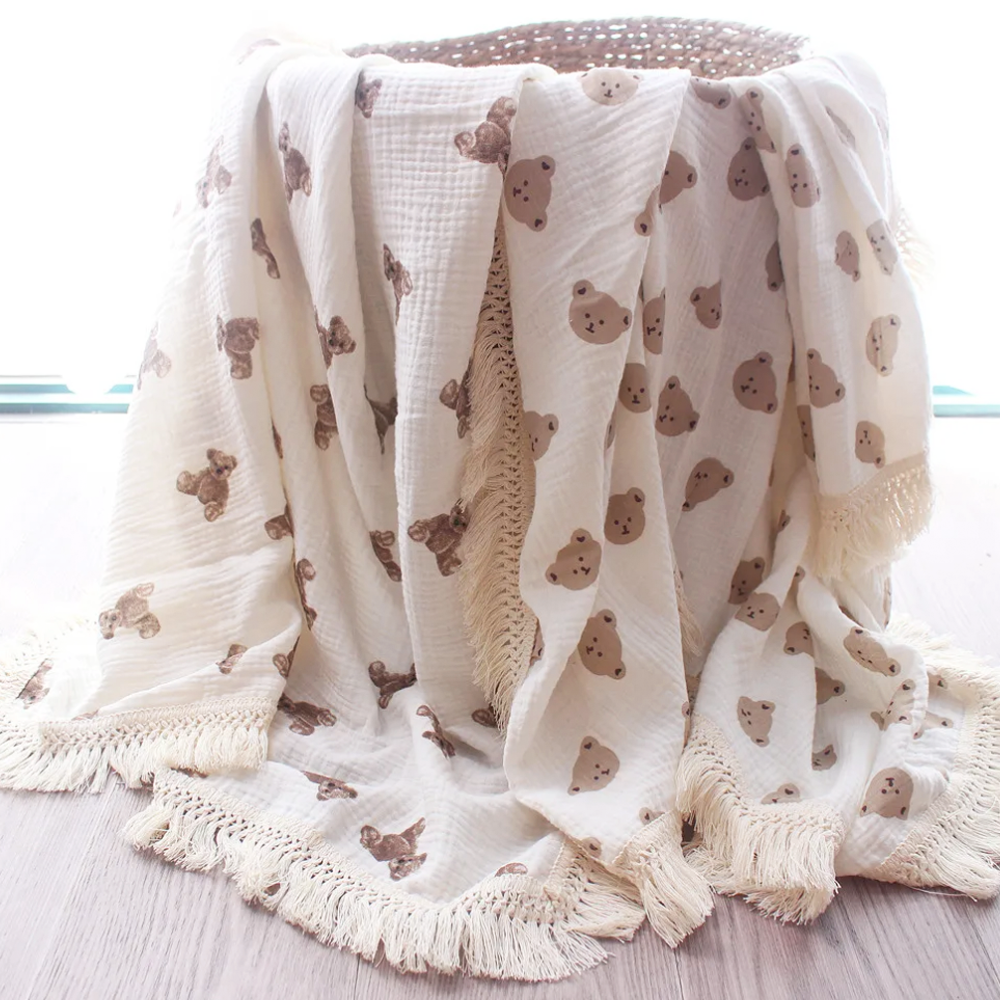 Organesch Bertie Bear Baby Muslin Tasselled Decken - 3 Stiler