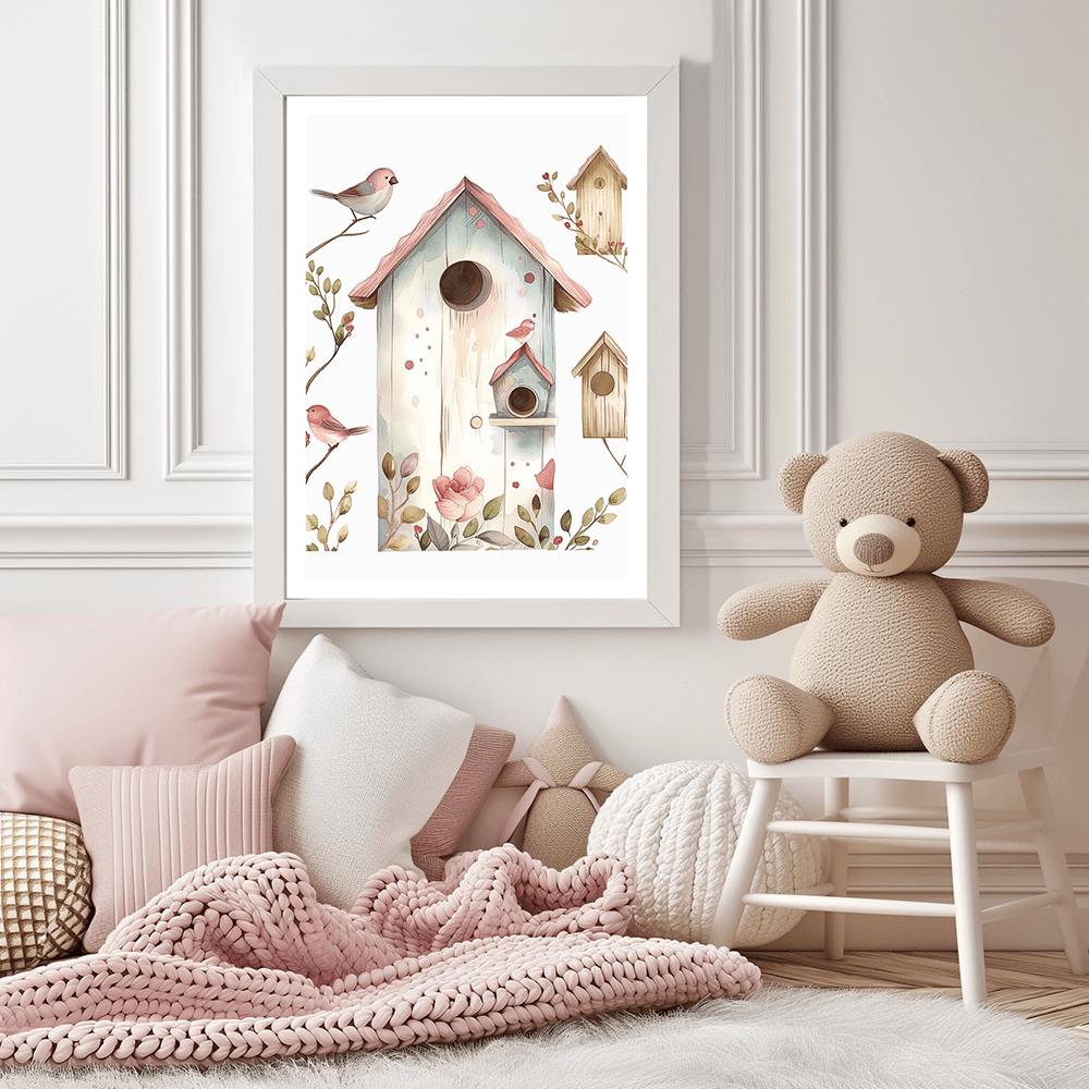 Nordic Birdhouse, Nursery Art Print