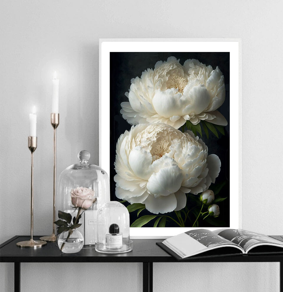 Cló Ealaíne Bán Peony Flower