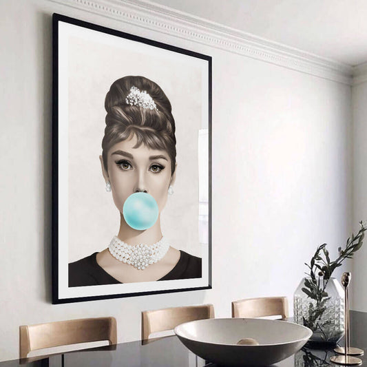 Audrey Hepburn Bubblegum Pink or Blue, Art Print