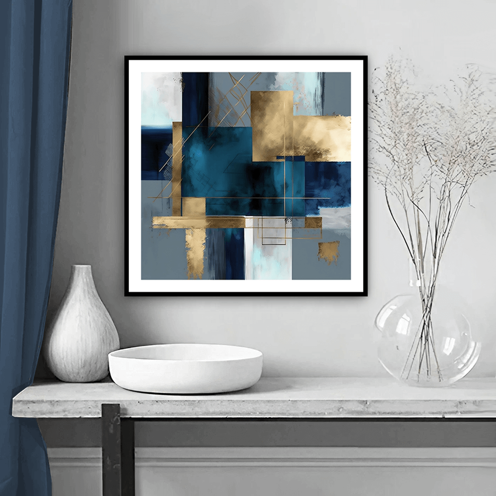 Kéke és arany (B) absztrakt művészeti nyomat