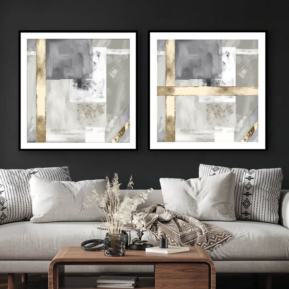 Golden Patchwork (3) Abstract Art Print