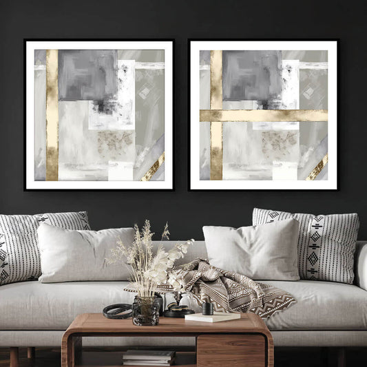 Golden Patchwork (3) Abstract Art Print