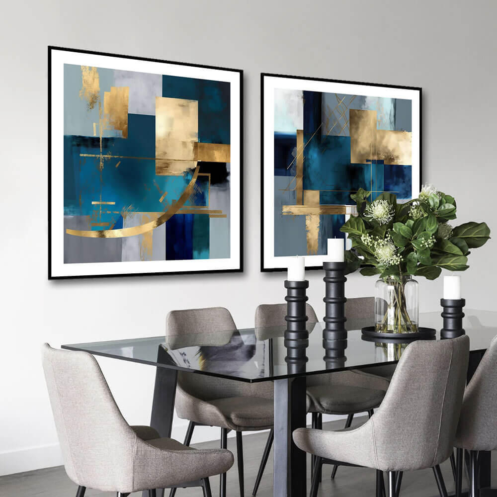 Kéke és arany (A) absztrakt művészeti nyomat