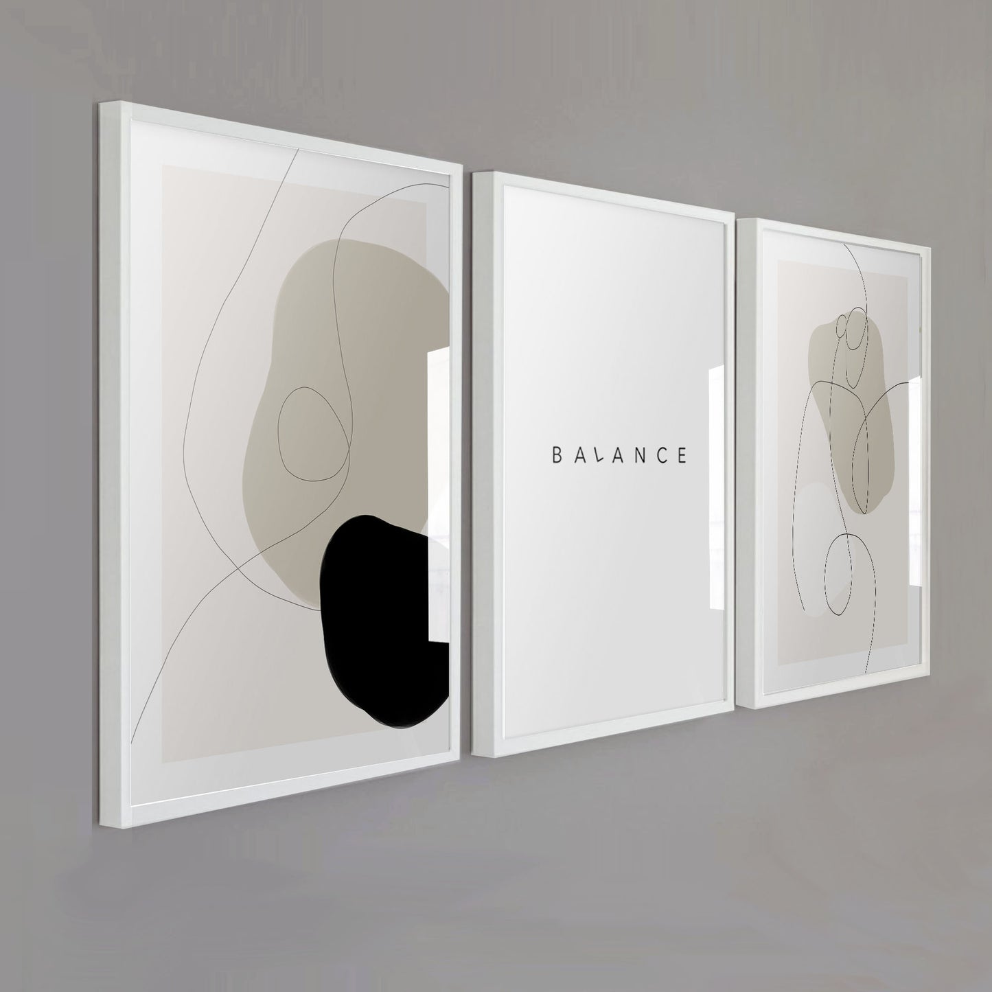 Boho, Beige & Black Abstract Art Print