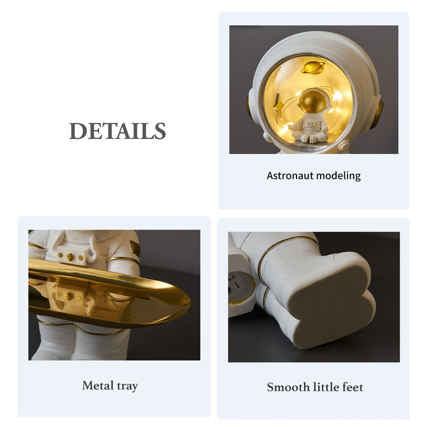 Kids white or grey astronaut, spaceman light with gold tray