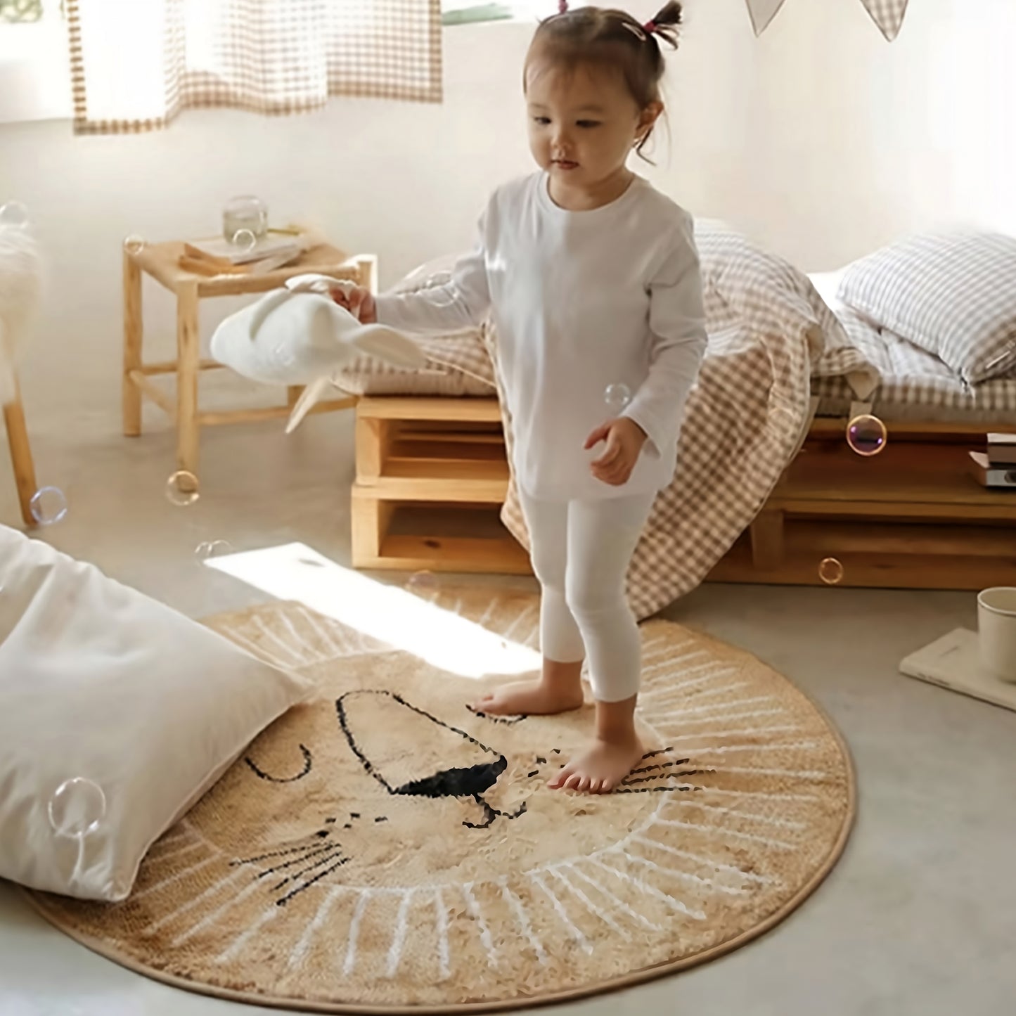 Boho Nursery Nordic Round Lion Rug