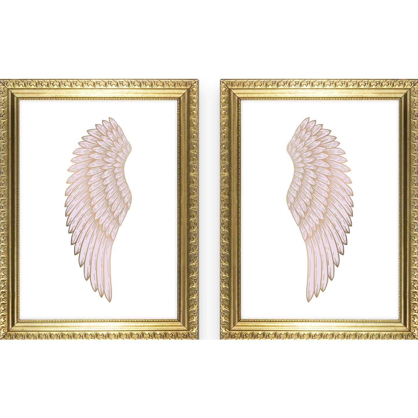 Girls pink angel wing art print in gold frame