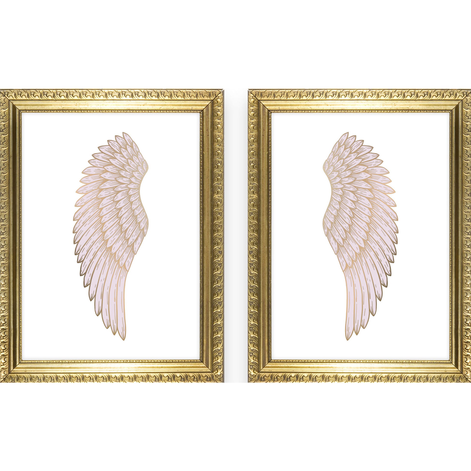 Girls pink angel wing art print in gold frame