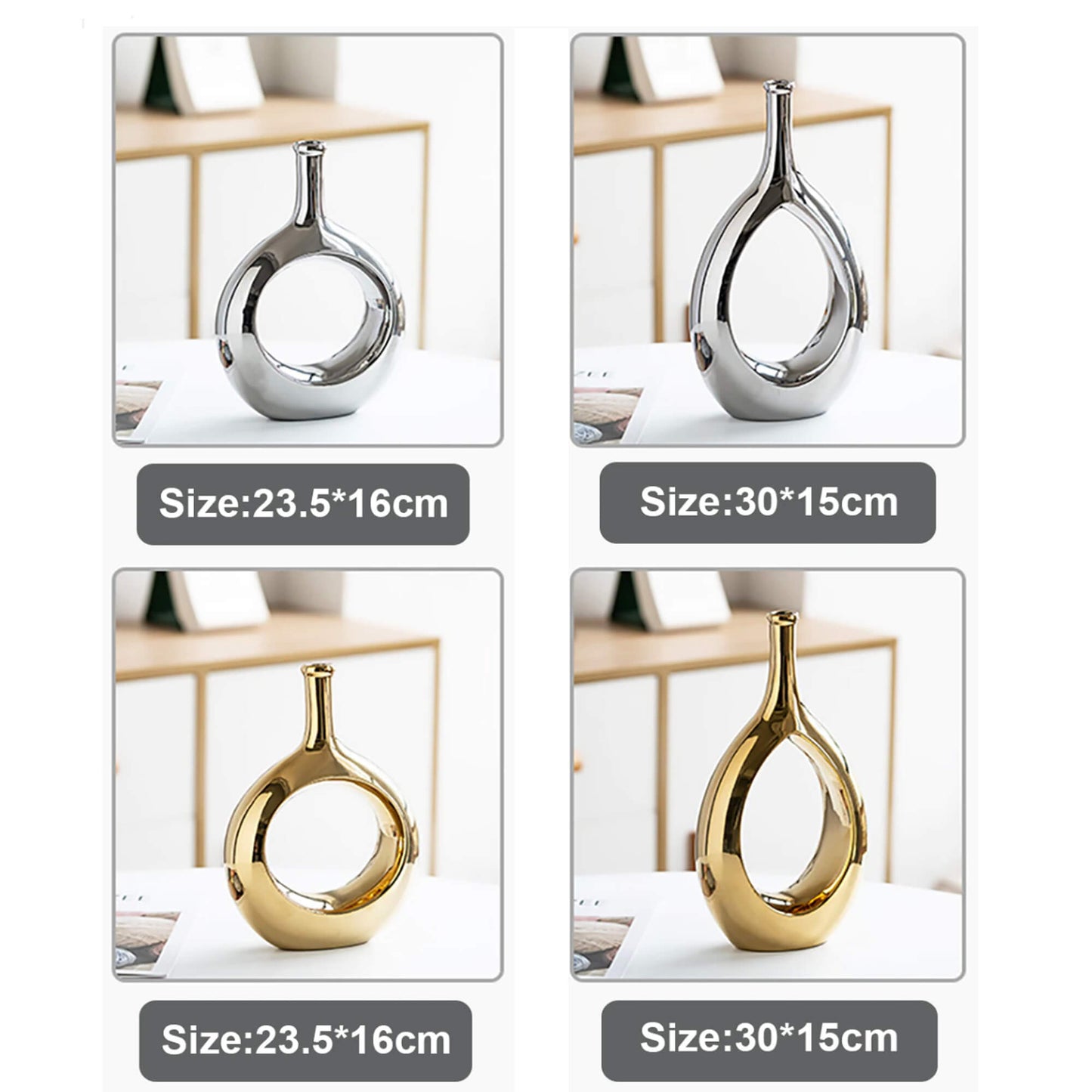 Kultaiset ja hopeiset metallimaljakot