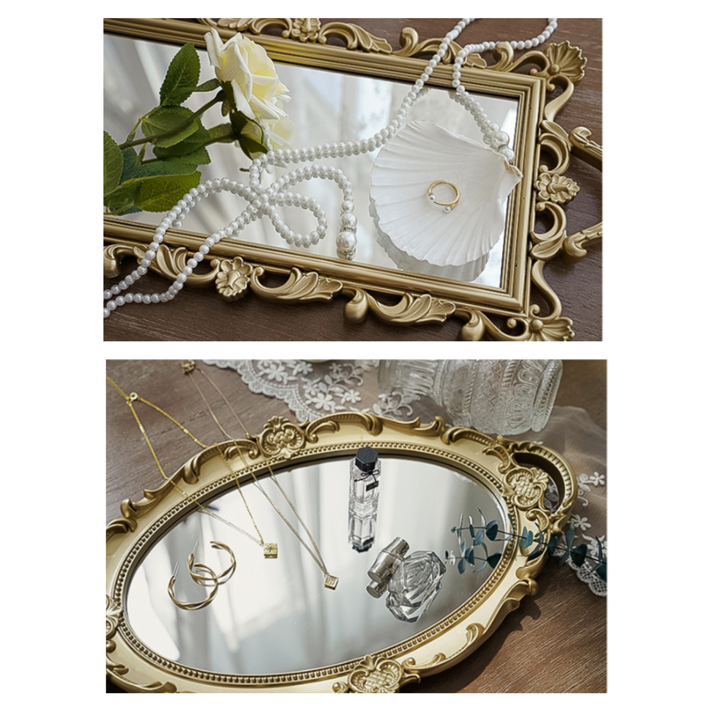 Golden Mirror Vanity Tray - 2 Sizes - Jasmine and Jade Interiors