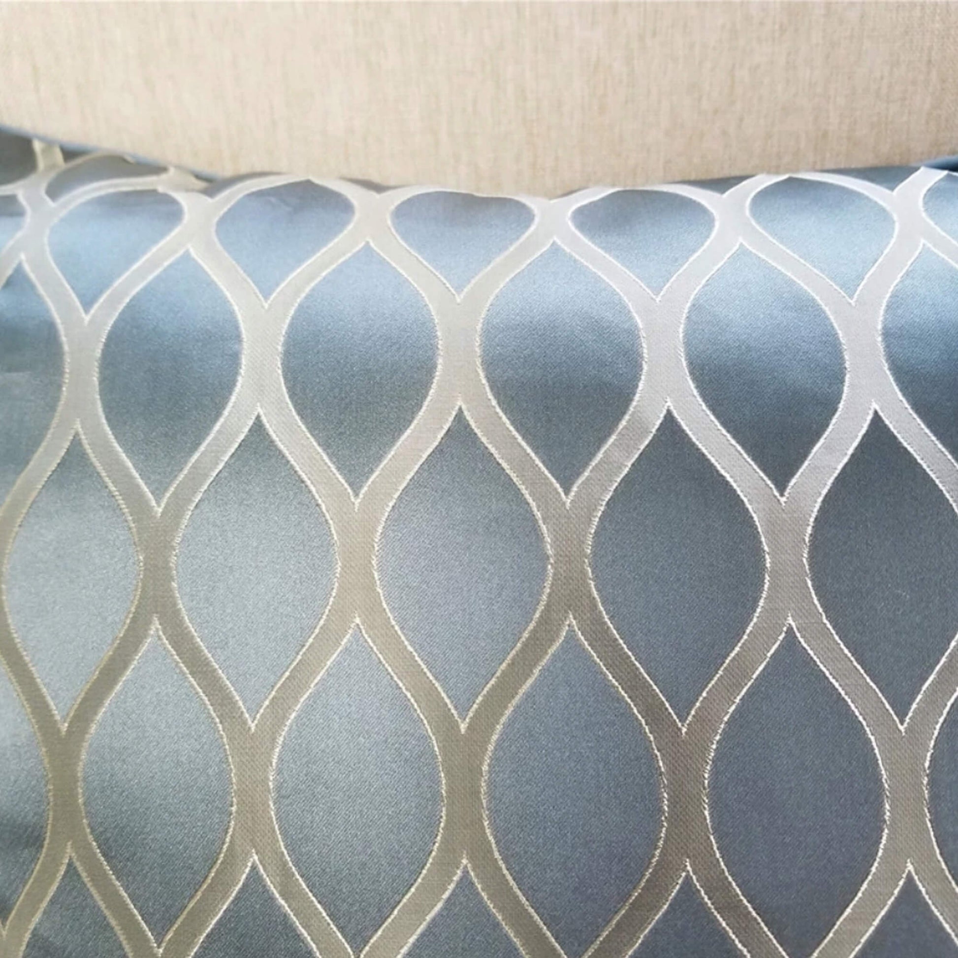 Aqua blue, satin & velvet cushion cover for living room or bedroom