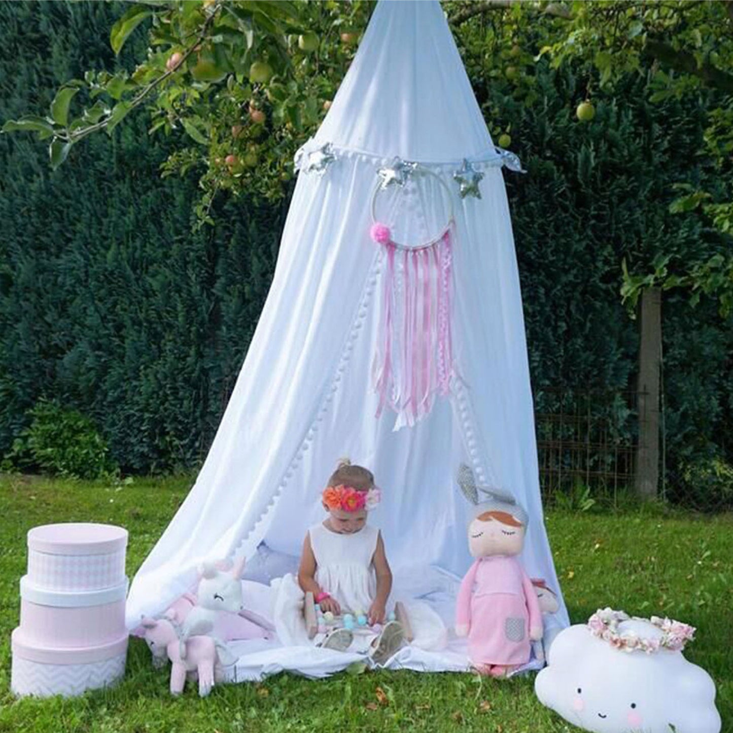 Pompom Bed Canopy - 3 Colours - Jasmine and Jade Interiors