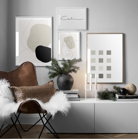 Boho, Beige & Black Abstract Art Print