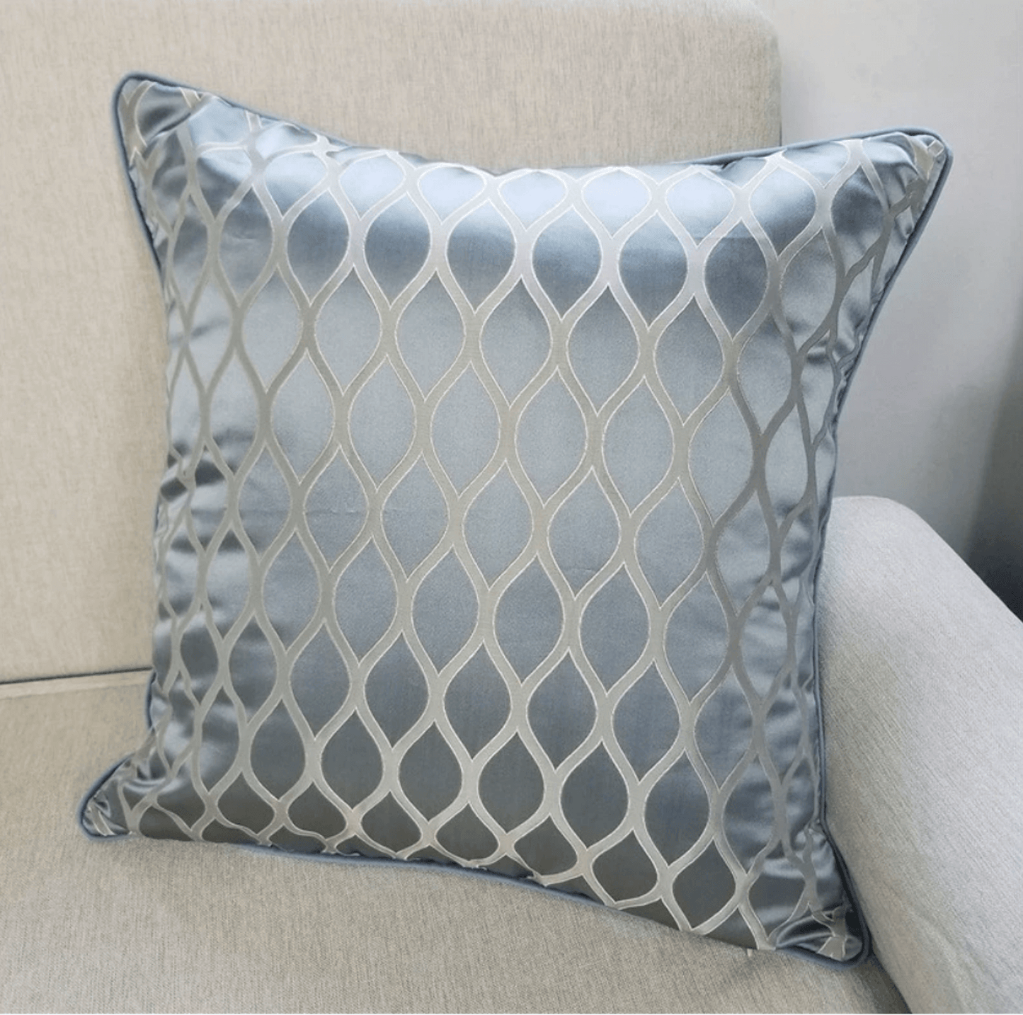 Aqua blue, satin & velvet cushion cover for living room or bedroom