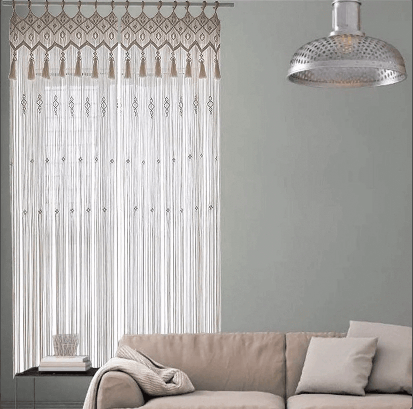Cortina con borlas de tapicería de macramé Love Boho