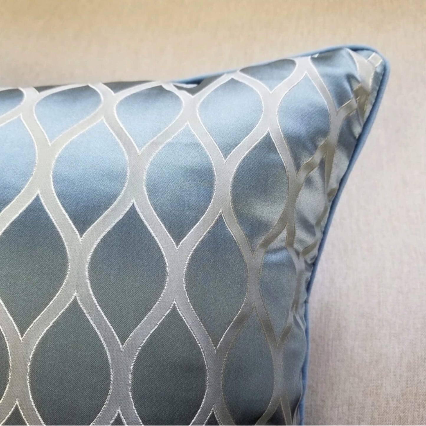 Aqua blue, satin & velvet cushion cover for living room or bedroom